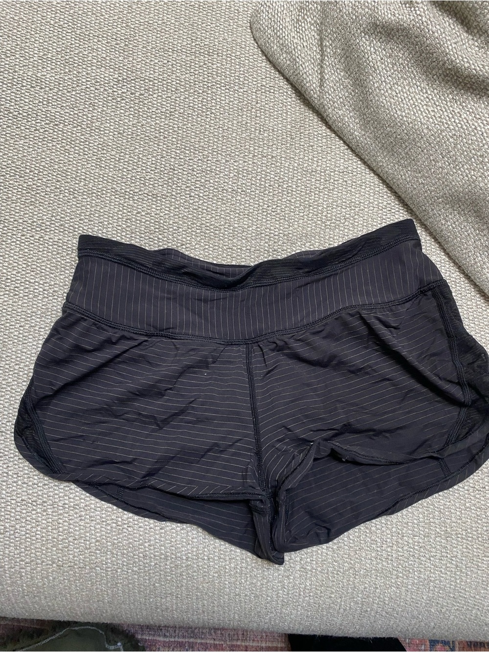 lululemon athletica Black Pinstripe Running Shorts- Like New